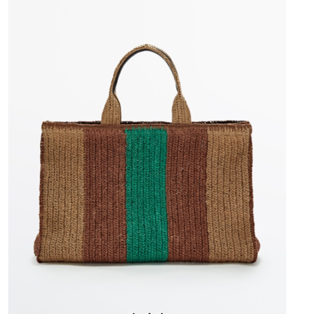 SEARCHING for MASSIMO DUTTI Xl Striped Raffia Tote Bag In Turquoise